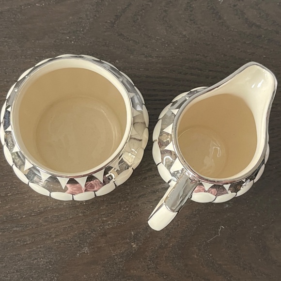 Sadler England creamer & sugar bowl in ivory & silver, Vintage. - Picture 3 of 11
